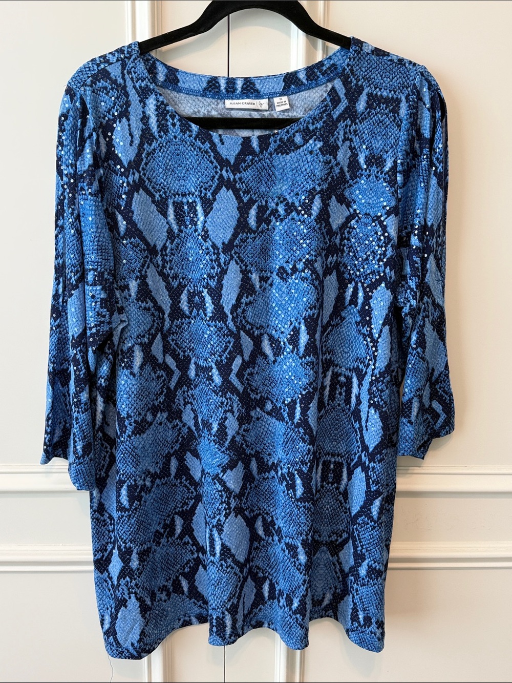 Susan Graver Blue Snake-Print Long Sleeve Top